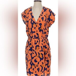 7 For All Mankind Orange and Blue Midi Dress